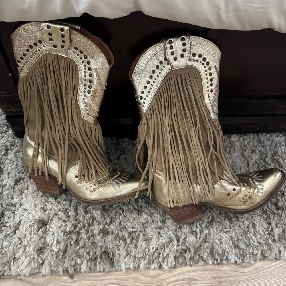 Dingo Metallic Gold Fringe Boots